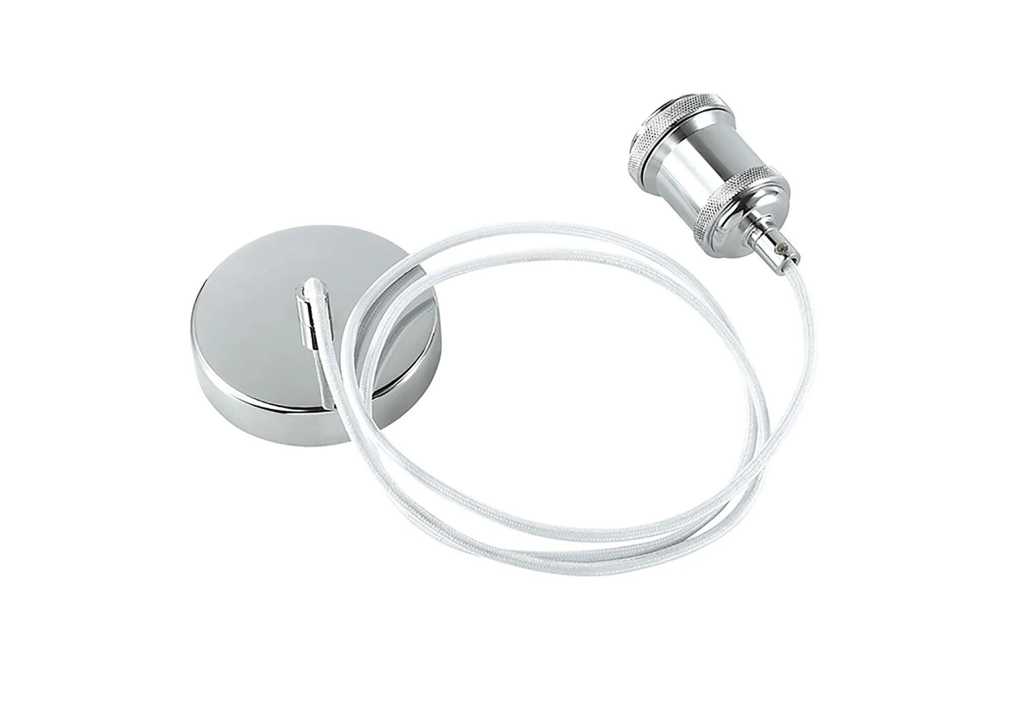 Dreifa 1.5m Single Pendant, 1 x E27, Polished Chrome/White Braided Cable (Maximum Load 1.5kg) D0175  Deco Dreifa Pendant